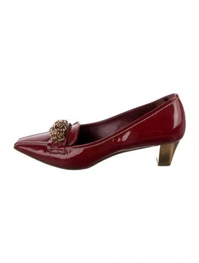 Pre-owned Prada Patent Leather Chain-link Accents Pumps In Red