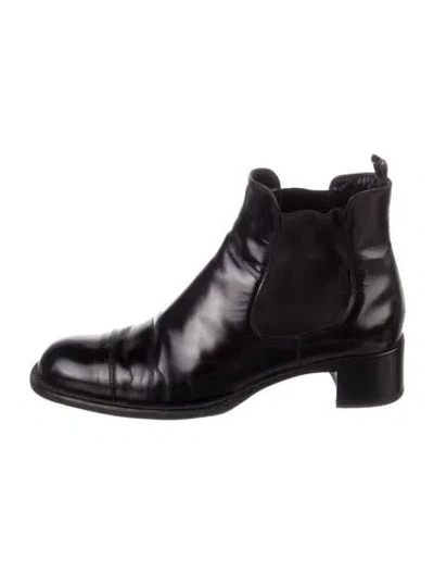 Pre-owned Prada Patent Leather Chelsea Boots In Black