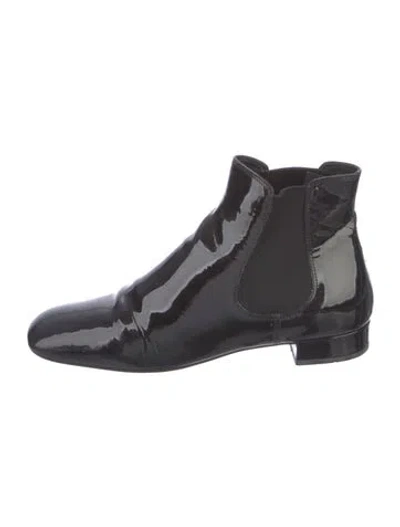 Pre-owned Prada Patent Leather Chelsea Boots In Black