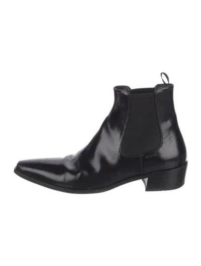 Pre-owned Prada Patent Leather Chelsea Boots In Black
