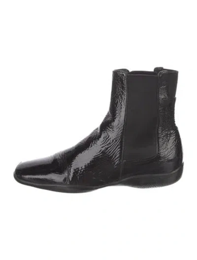 Pre-owned Prada Patent Leather Chelsea Boots In Black