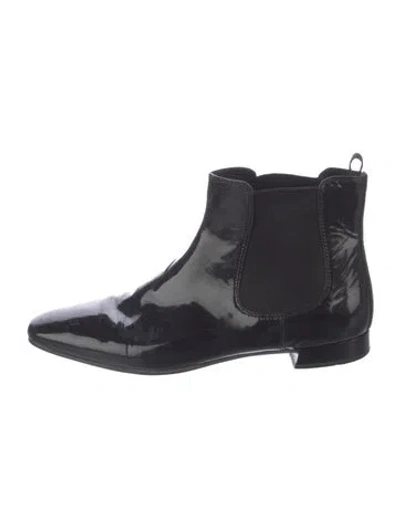 Pre-owned Prada Patent Leather Chelsea Boots In Black