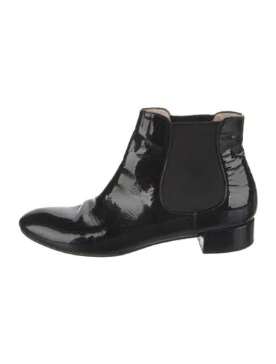 Pre-owned Prada Patent Leather Chelsea Boots In Black