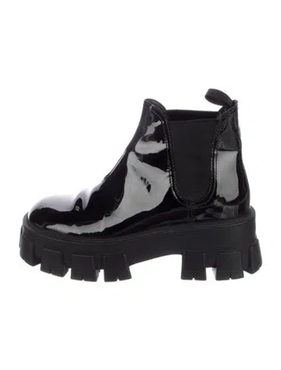 Pre-owned Prada Patent Leather Chelsea Boots In Black