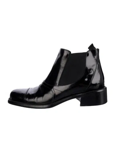 Pre-owned Prada Patent Leather Chelsea Boots In Black