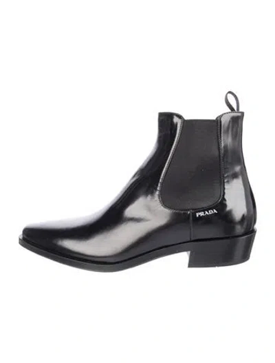Pre-owned Prada Patent Leather Chelsea Boots In Black
