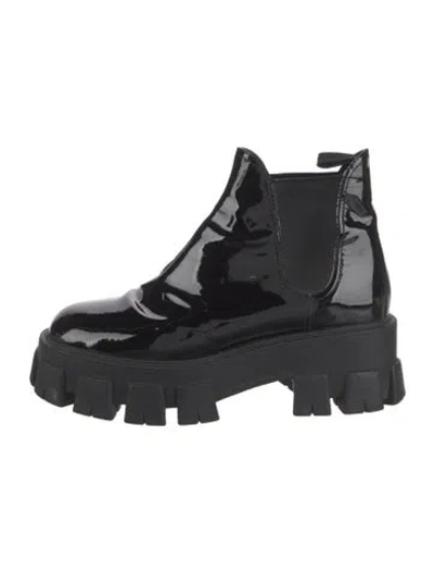 Pre-owned Prada Patent Leather Chelsea Boots In Black
