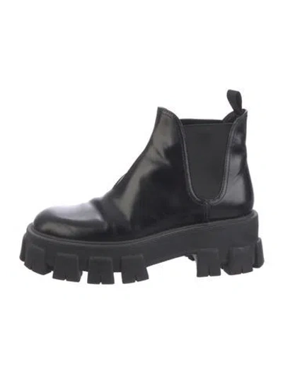 Pre-owned Prada Patent Leather Chelsea Boots In Black