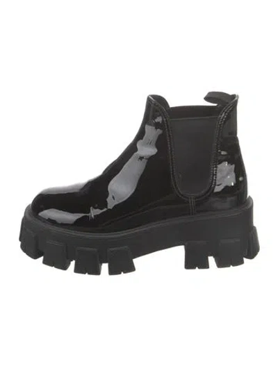 Pre-owned Prada Patent Leather Chelsea Boots In Black