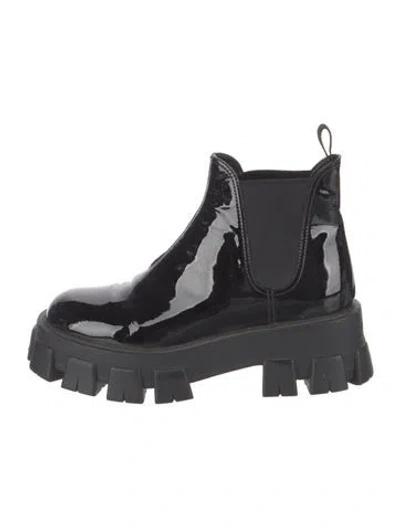Pre-owned Prada Patent Leather Chelsea Boots In Black