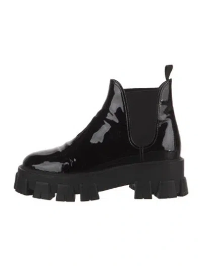 Pre-owned Prada Patent Leather Chelsea Boots In Black