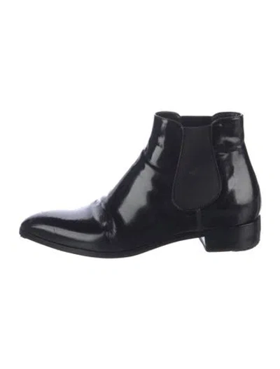 Pre-owned Prada Patent Leather Chelsea Boots In Black