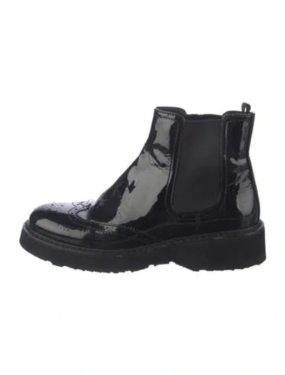 Pre-owned Prada Patent Leather Chelsea Boots In Black