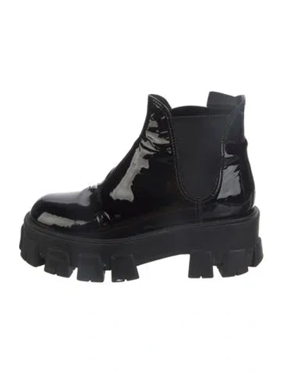 Pre-owned Prada Patent Leather Chelsea Boots In Black