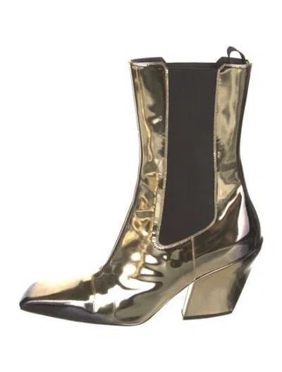 Pre-owned Prada Patent Leather Chelsea Boots In Black/gold