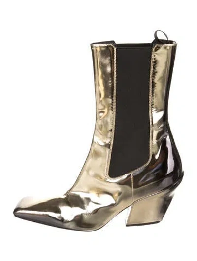 Pre-owned Prada Patent Leather Chelsea Boots In Black/gold
