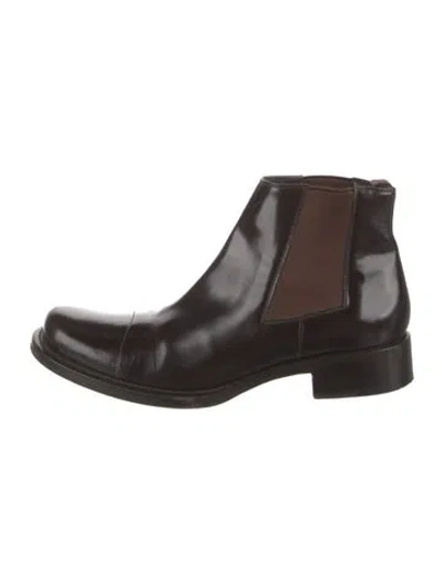 Pre-owned Prada Patent Leather Chelsea Boots In Brown