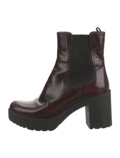 Pre-owned Prada Patent Leather Chelsea Boots In Burgundy