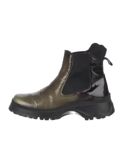 Pre-owned Prada Patent Leather Chelsea Boots In Green
