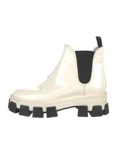 Pre-owned Prada Patent Leather Chelsea Boots In Neutral