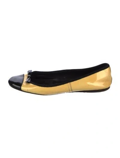 Pre-owned Prada Patent Leather Colorblock Pattern Ballet Flats In Yellow