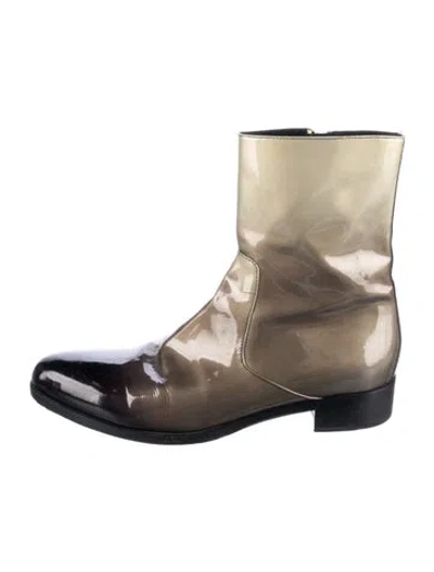 Pre-owned Prada Patent Leather Colorblock Pattern Boots In Neutral