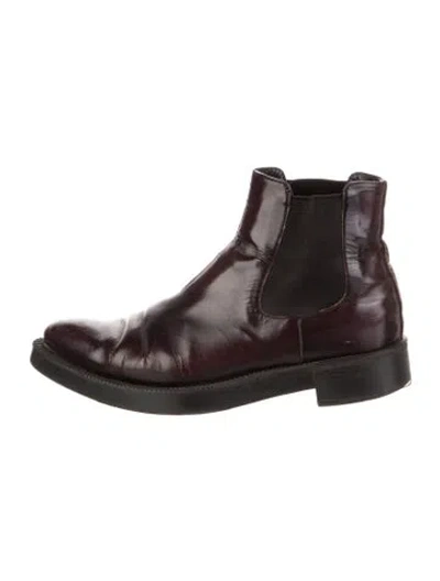 Pre-owned Prada Patent Leather Colorblock Pattern Chelsea Boots In Burgundy