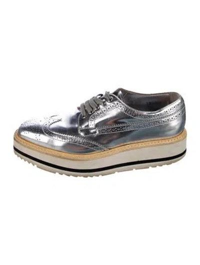 Pre-owned Prada Patent Leather Colorblock Pattern Espadrille Sneakers In Silver