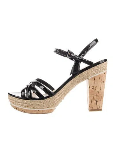 Pre-owned Prada Patent Leather Colorblock Pattern Espadrilles In Black
