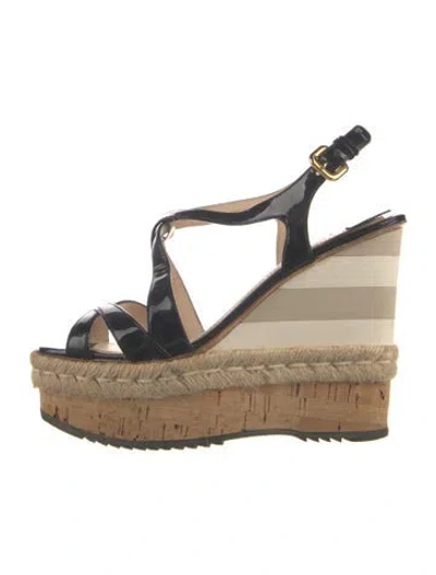 Pre-owned Prada Patent Leather Colorblock Pattern Espadrilles In Blue
