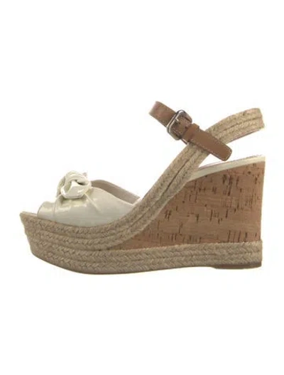 Pre-owned Prada Patent Leather Colorblock Pattern Espadrilles In Neutral