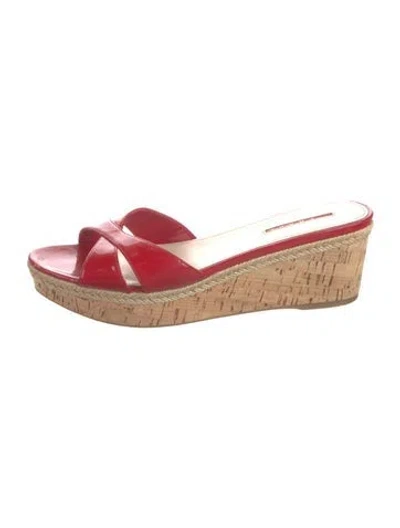 Pre-owned Prada Patent Leather Colorblock Pattern Espadrilles In Red