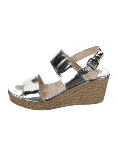 Pre-owned Prada Patent Leather Colorblock Pattern Espadrilles In Silver