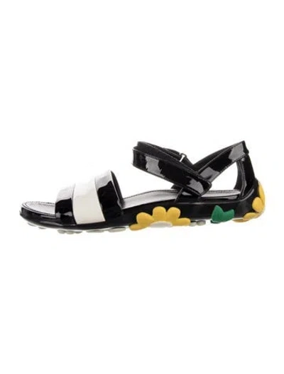 Pre-owned Prada Patent Leather Colorblock Pattern Gladiator Sandals In Black