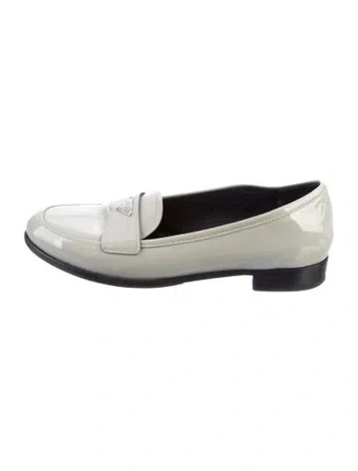 Pre-owned Prada Patent Leather Colorblock Pattern Loafers In Silver