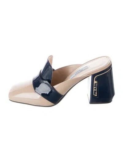Pre-owned Prada Patent Leather Colorblock Pattern Mules In Blue/neutrals