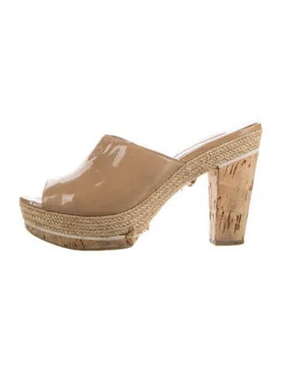 Pre-owned Prada Patent Leather Colorblock Pattern Mules In Neutral