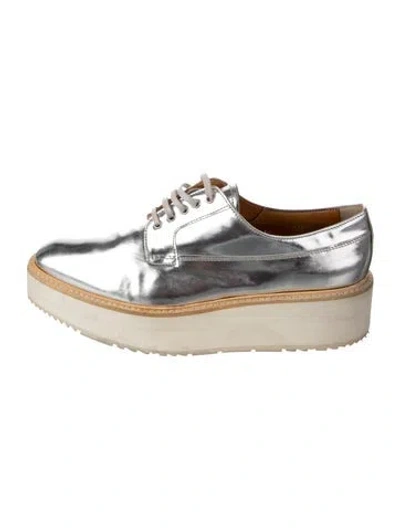 Pre-owned Prada Patent Leather Colorblock Pattern Oxfords In Silver