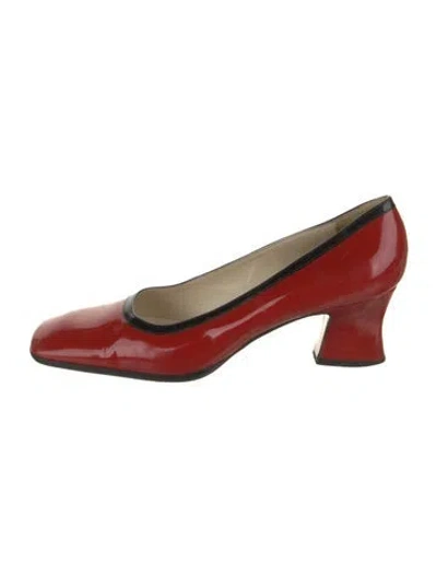 Pre-owned Prada Patent Leather Colorblock Pattern Pumps In Red
