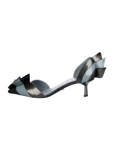 Pre-owned Prada Patent Leather Colorblock Pattern Pumps In Silver