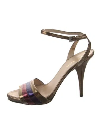 Pre-owned Prada Patent Leather Colorblock Pattern Sandals