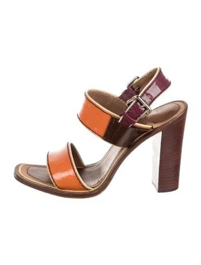 Pre-owned Prada Patent Leather Colorblock Pattern Sandals In Multicolor