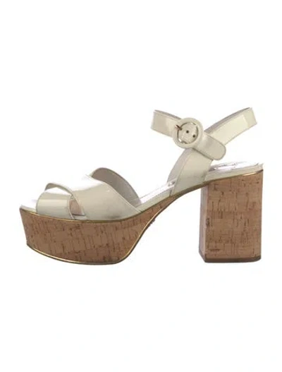Pre-owned Prada Patent Leather Colorblock Pattern Sandals In Neutral