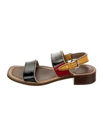 Pre-owned Prada Patent Leather Colorblock Pattern Sandals In Red