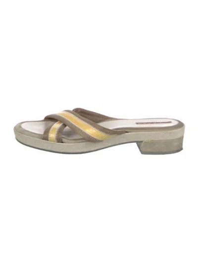 Pre-owned Prada Patent Leather Colorblock Pattern Slides In Neutral