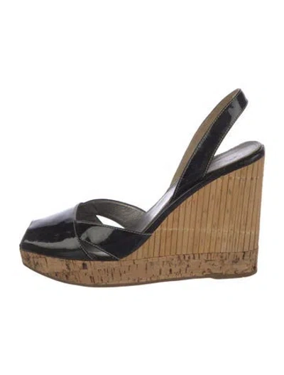 Pre-owned Prada Patent Leather Colorblock Pattern Slingback Pumps In Black