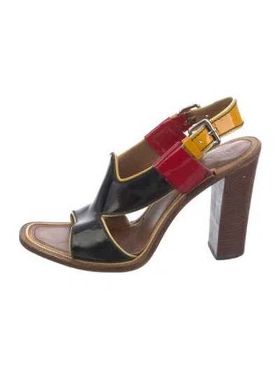 Pre-owned Prada Patent Leather Colorblock Pattern Slingback Sandals