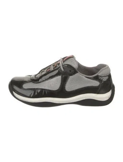 Pre-owned Prada Patent Leather Colorblock Pattern Sneakers In Black
