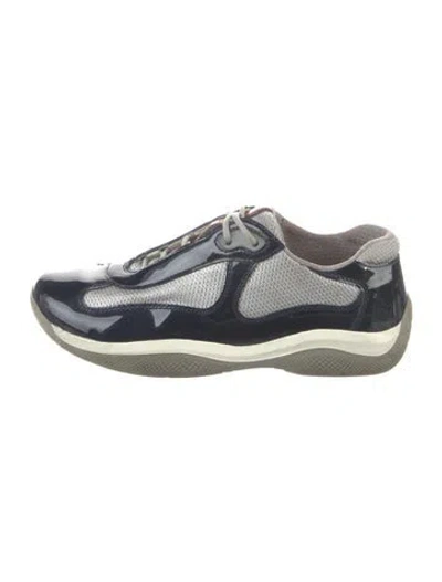Pre-owned Prada Patent Leather Colorblock Pattern Sneakers In Blue