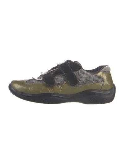Pre-owned Prada Patent Leather Colorblock Pattern Sneakers In Gray